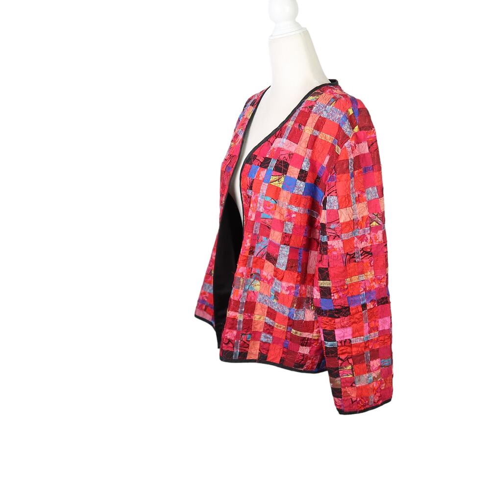 Chico's Red Multicolor Patchwork Quilt Silk Blend… - image 3